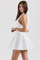white halter neck bow mini dress