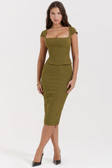 olive corset midi dress