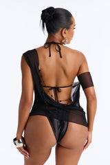 Pearl Horizon Satin 3 Piece Beaded Bikini Set - Black