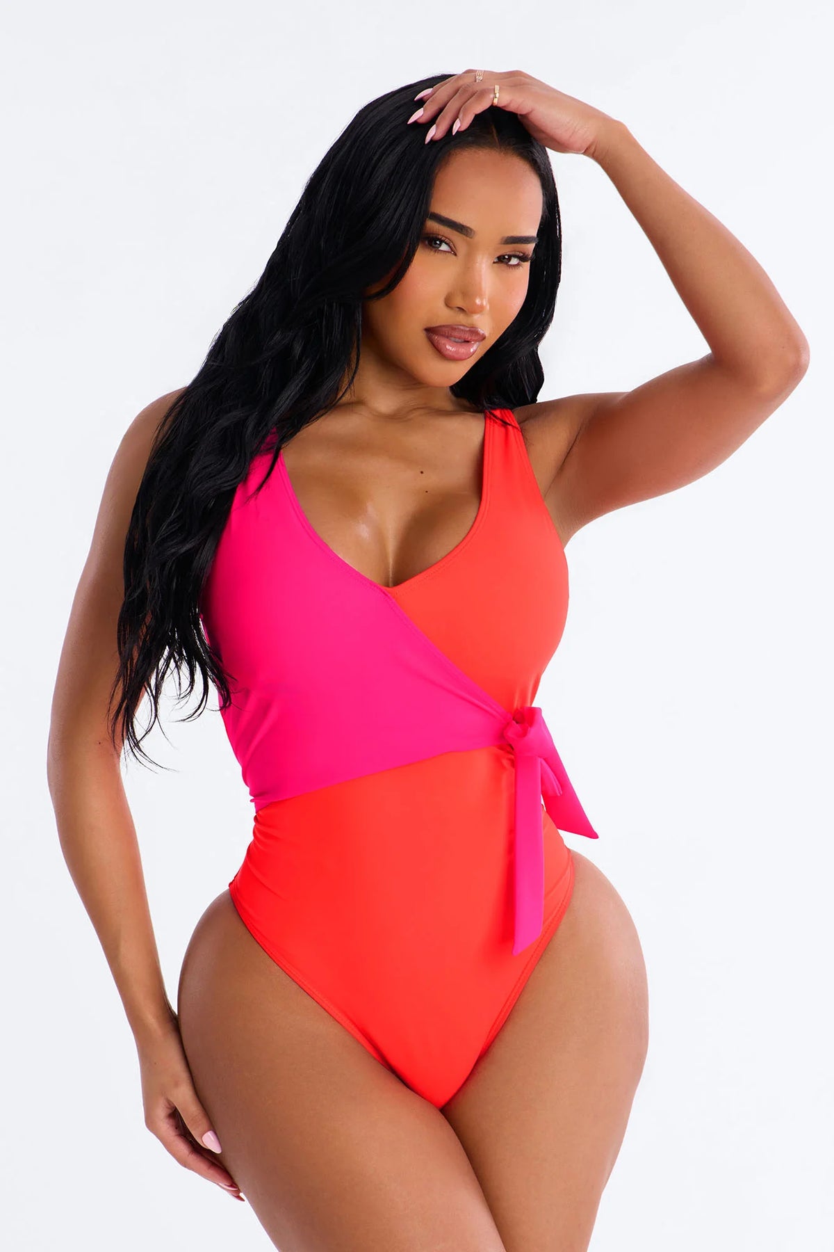 Sun And Sand Colorblock 1 Piece Swimsuit - Orange/combo