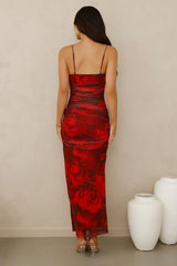Peach Fling Mesh Maxi Dress Red