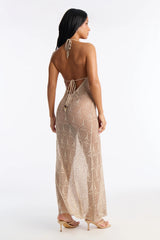 Jocelyn Crochet V-Neck Swim Cover Up Dress - Beige