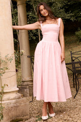 strawberry shortcake gingham midi sundress