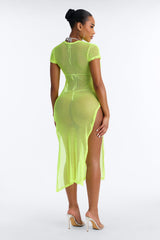 LA Nights Fishnet Cover Up Dress - Yellow