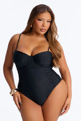 Sunsets In Aruba Underwire Ruched 1 Piece Swimsuit - Black