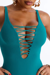 Sandy Hair Ribbed 1 Piece Swimsuit - Teal