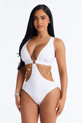 Larisa 1 Piece Cut Out Chain Swimsuit - White