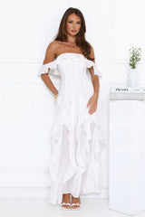 Village Of Sea Off Shoulder Maxi Dress White