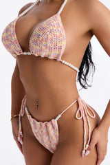 Lynette 2 Piece Beaded Knit Triangle Bikini Set - Multi Color