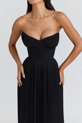 black georgette pleated maxi dress