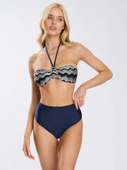 Flamenco High Waisted Bikini Bottoms in Navy
