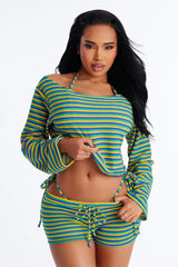Yasmine 4 Piece Bikini and Coverup Set - Green/combo