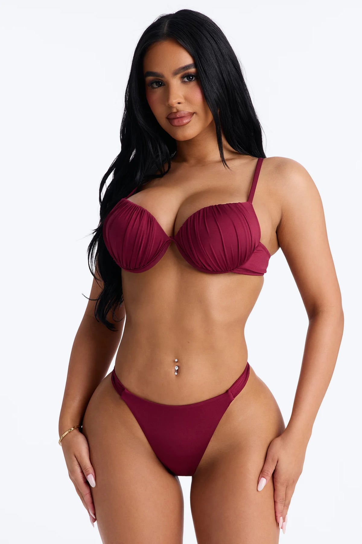 Shore A Bit Underwire Scrunchy Straps 2 Piece Bikini - Burgundy