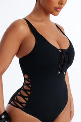 Under The Shade Tie Detail 1 Piece Swimsuit - Black