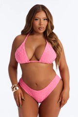 Elisa 2 Piece Floral Terry Triangle Bikini Set - Pink