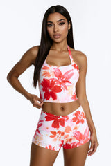 Isla 2 Piece Floral Tankini & Boyshort Bottom Set - Pink/combo