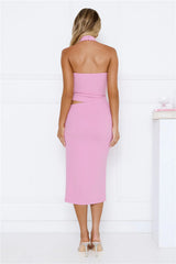 Trend Star Halter Midi Dress Pink