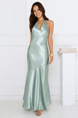 Softly Yours Satin Halter Maxi Dress Sage
