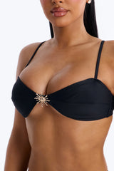 Solana 2 Piece Sequin Bandeau Bikini & Cover Up Skirt Sunsuit - Black/Gold