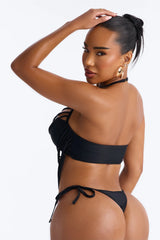 Hot Sand Energy Draped 2 Piece Beaded Bikini Set - Black