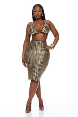 Here For A Good Time Sequin Bikini 3 Piece Set - Gold