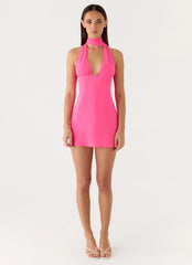 Melisande Scarf Neck Mini Dress - Fuchsia