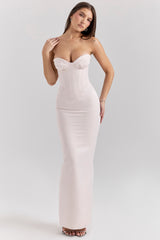 blush satin midi dress