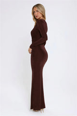 Stare Worthy Long Sleeve Maxi Dress Brown