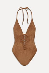x BELLA HADID Barrel  Suede One Piece Swimsuit - Sunkissed Suede