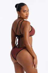 Riviera Ready 1 Piece One Shoulder Cut Out Swimsuit - Brown/combo