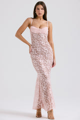 rose pink lace godet gown