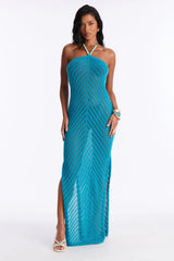 Kimberly Crochet Maxi Swim Cover Up Dress - Teal