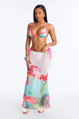 Stay With The Waves 3 Piece Bikini Skirt Set - Blue/combo