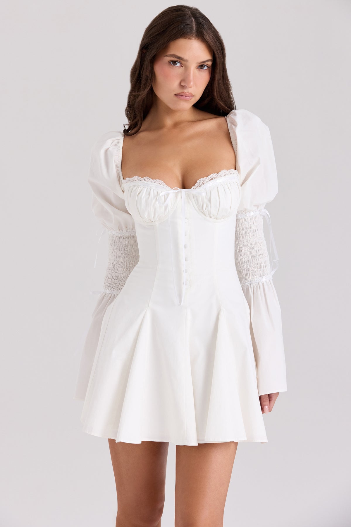 white cotton flute sleeve mini dress