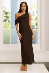 Shadow Whispers Off Shoulder Maxi Dress Brown