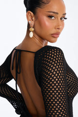 Cassie Crochet Deep Scoop Backless Cover Up Dress - Black