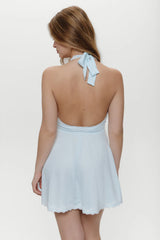 Audrey Satin Mini Dress - Sweet Pea Blue