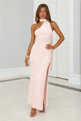 Velvet Petals Halter Maxi Dress Pink