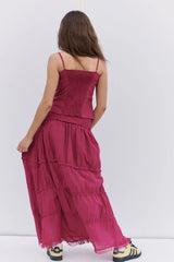 Evangelina Ruffle Maxi Skirt - Bordeaux