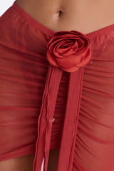 That Girl Always Mesh Flower Cover Up Draped Mini Skirt - Rust
