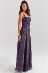 grape lurex chiffon maxi dress